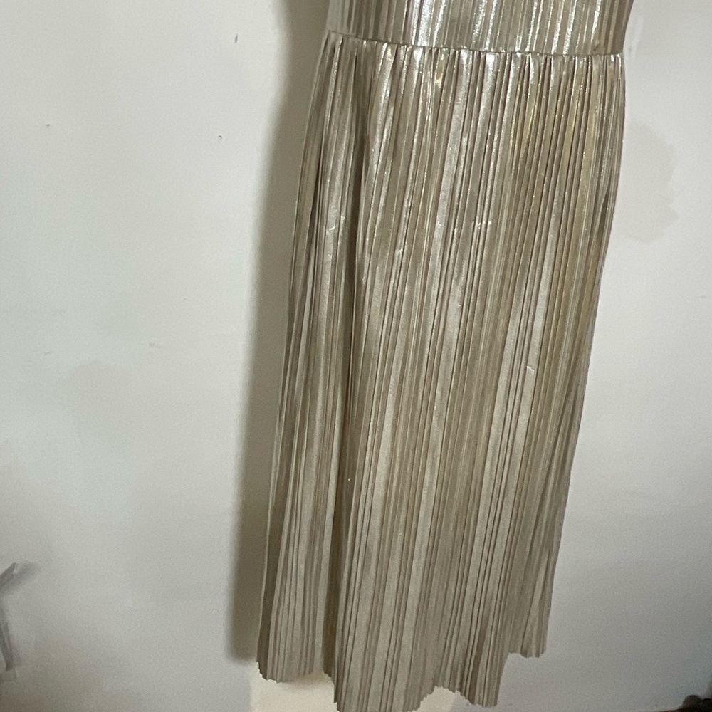 Metallic Gold Pleated Slip Dress - Picture 4 of 8